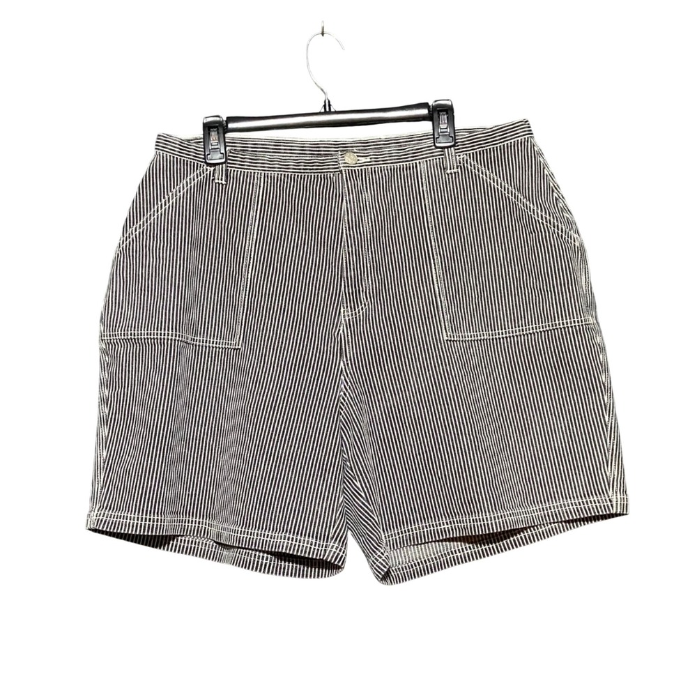 Denim & Co Womens 20W Railroad Stripe Shorts Navy Hickory High Rise Stretch